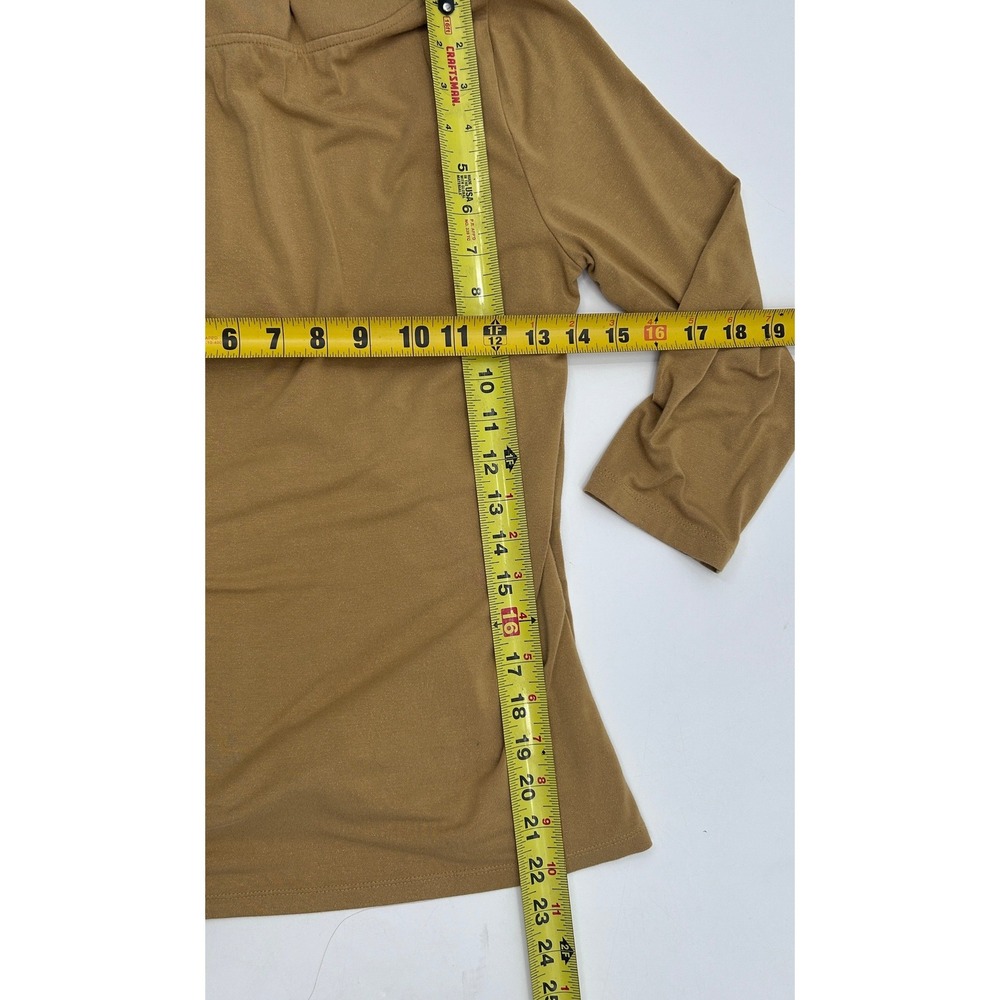Lauren Ralph Lauren Ruched Faux Wrap Top Camel Tan 3/4 Sleeve Size Small - Picture 6 of 8